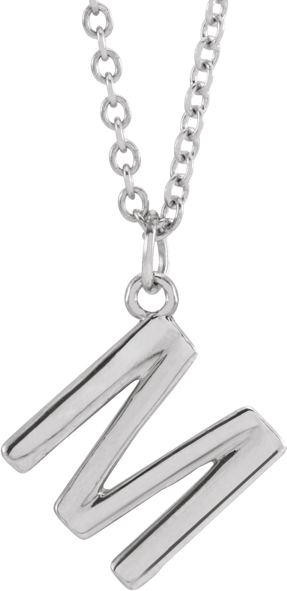 14K White Gold Initial M Dangle 18" Necklace