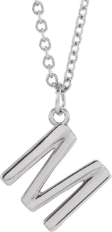 14K White Gold Initial M Dangle 18" Necklace