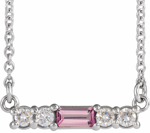 Platinum Natural Pink Tourmaline & 1/8 CTW Natural Diamond 18" Necklace