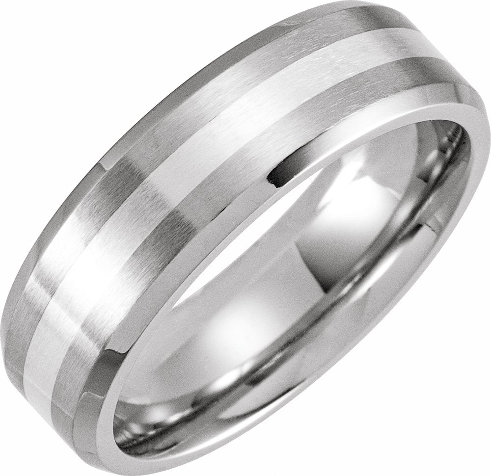 Cobalt & Silver Inlay 7 mm Beveled-Edge Comfort-Fit Band Size 8.5