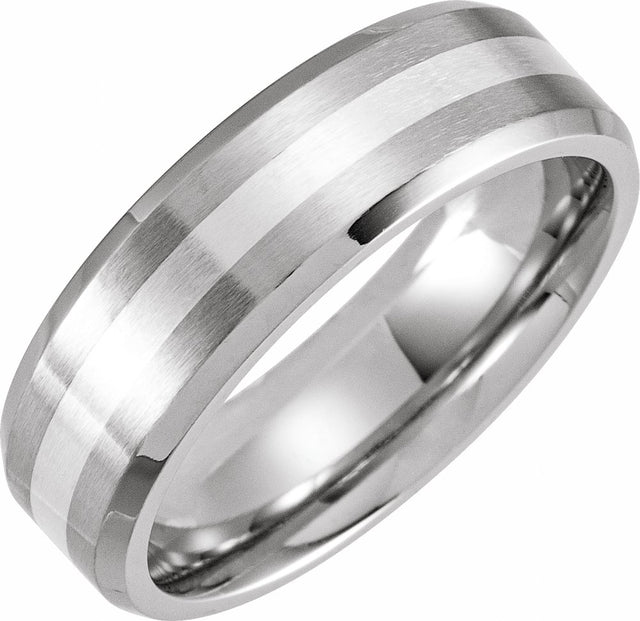 Cobalt & Silver Inlay 7 mm Beveled-Edge Comfort-Fit Band Size 8.5