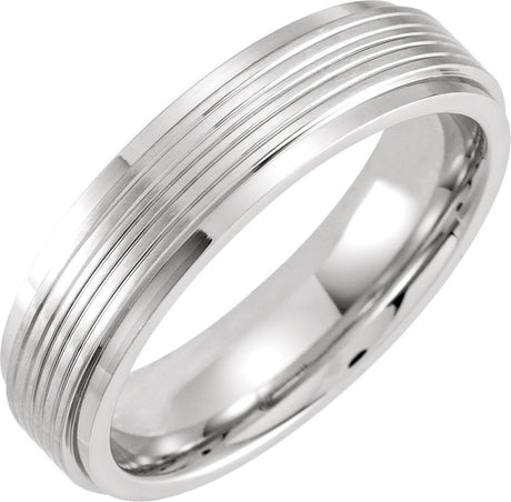 Cobalt 6 mm Flat Stepped Edge Grooved Band Size 8