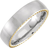 Titanium & 18K Yellow Gold PVD Rope Inlay 6 mm Comfort-Fit Half Round Band Size 7