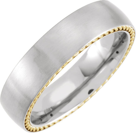 Titanium & 18K Yellow Gold PVD Rope Inlay 6 mm Comfort-Fit Half Round Band Size 7