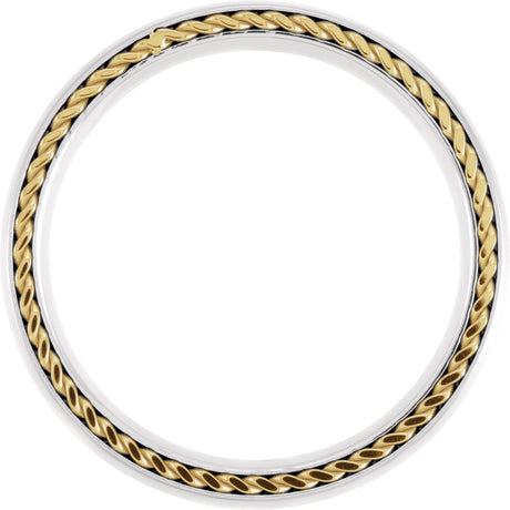 Titanium 6 mm Half Round Band with Yellow Gold PVD Rope Inlay