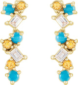 14K Yellow Natural Turquoise, Natural Honey Topaz & 1/10 CTW Natural Diamond Scattered Bar Earrings