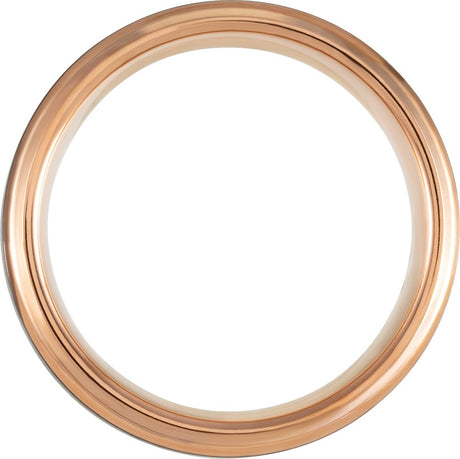 18K Rose Gold PVD & Black PVD Tungsten 8 mm Beveled Stepped-Edge Comfort-Fit Band Size 7.5