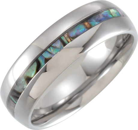 Tungsten 8 mm Pearl Shell Inlay Comfort-Fit Half Round Band Size 7