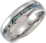 Tungsten 8 mm Half Round Band with Pearl Shell Inlay Size 10