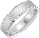 14K White 6 mm Geometric Faceted Edge Comfort-Fit Half Round Band Size 10