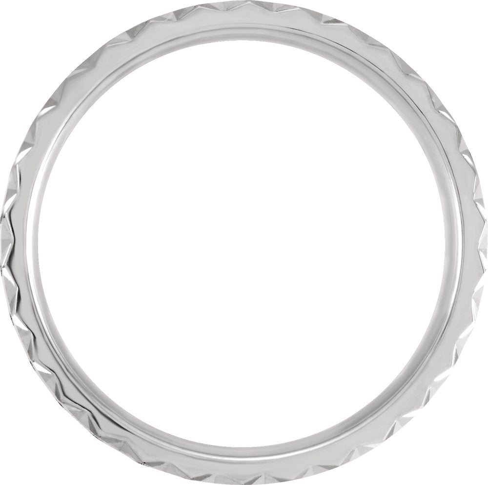 14K White 6 mm Geometric Faceted Edge Comfort-Fit Half Round Band Size 10