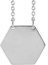 Sterling Silver 14 mm Engravable Hexagon 16" Necklace