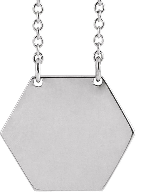 Sterling Silver 14 mm Engravable Hexagon 16" Necklace