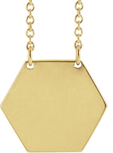 18K Yellow Gold-Plated Sterling Silver 14 mm Engravable Hexagon 16" Necklace