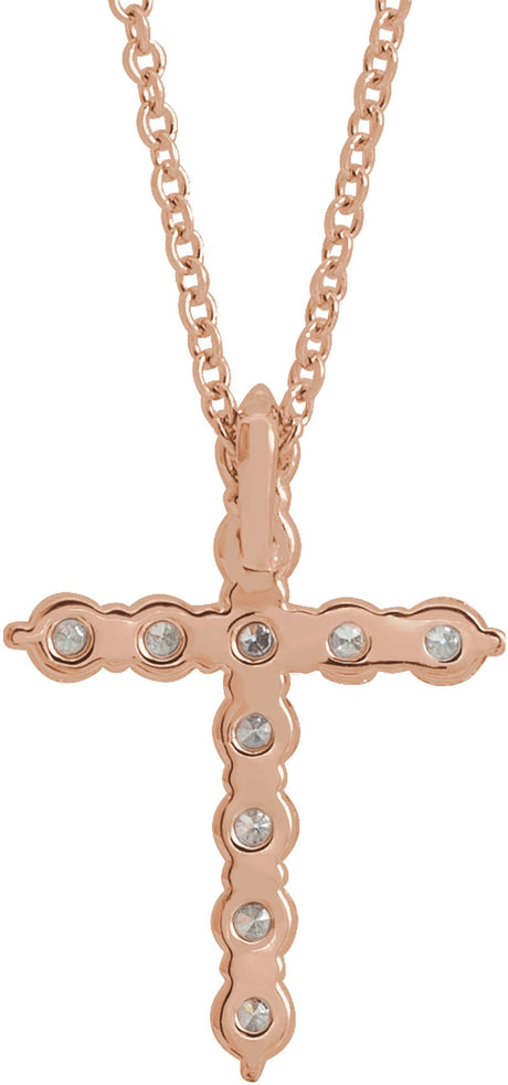 14K Rose 3/8 CTW Natural Diamond Cross 16-18" Necklace