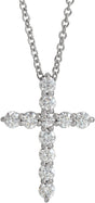 14K White 3/8 CTW Lab-Grown Diamond Cross 16-18" Necklace