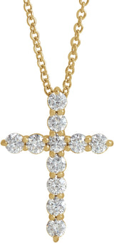 14K Yellow 3/8 CTW Natural Diamond Cross 16-18" Necklace