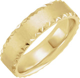 14K Yellow Gold 6 mm Geometric Faceted Edge Comfort-Fit Half Round Band Size 10