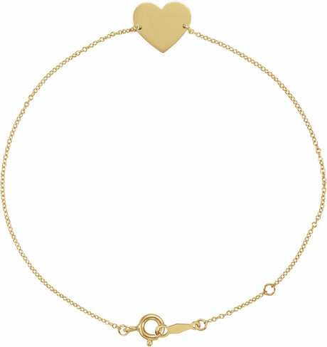 14K Yellow Gold Engravable Heart 7-8" Bracelet