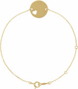 18K Yellow Gold-Plated Sterling Silver Engravable Pierced Heart Disc 7-8" Bracelet