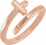 14K Rose Engravable Sideways Cross Ring