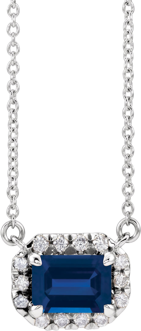 Sterling Silver 5x3 mm Natural Blue Sapphire & 1/8 CTW Natural Diamond Halo-Style 18" Necklace