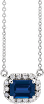 Sterling Silver 5x3 mm Natural Blue Sapphire & 1/8 CTW Natural Diamond Halo-Style 18" Necklace