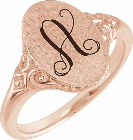 14K Rose 13x9 mm Oval Signet Ring