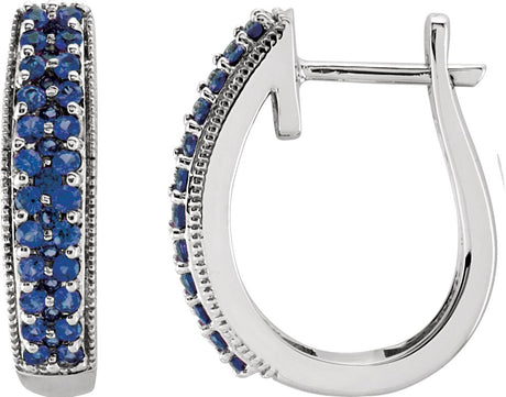 14K White Gold Natural Blue Sapphire 18.5 mm Hoop Earrings