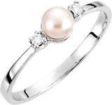 14K White Gold Cultured White Akoya Pearl & .04 CTW Natural Diamond Ring