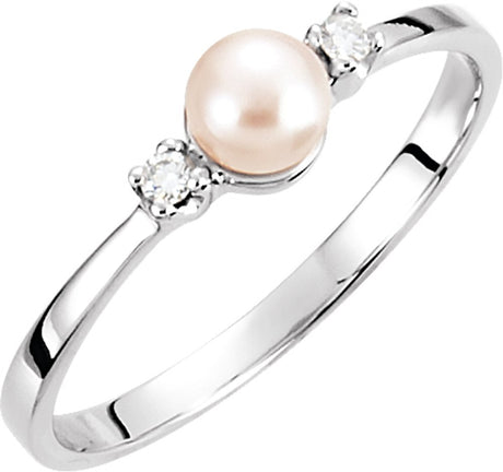 14K White Gold Cultured White Akoya Pearl & .04 CTW Natural Diamond Ring