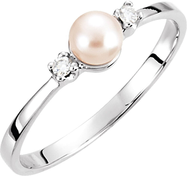 14K White Gold Cultured White Akoya Pearl & .04 CTW Natural Diamond Ring