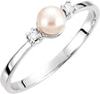 14K White Cultured White Akoya Pearl & .04 CTW Natural Diamond Ring