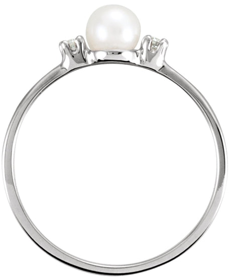 14K White Gold Cultured White Akoya Pearl & .04 CTW Natural Diamond Ring