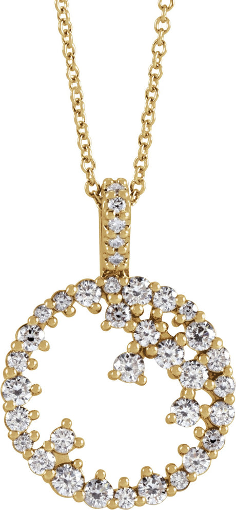 14K Yellow Gold 3/4 CTW Natural Diamond Scattered Circle 16-18" Necklace