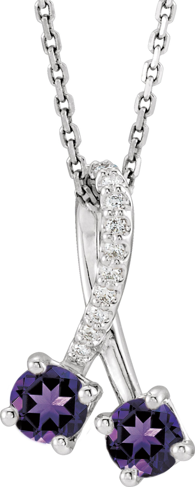 14K White Gold Natural Amethyst & .05 CTW Natural Diamond 16-18" Necklace 