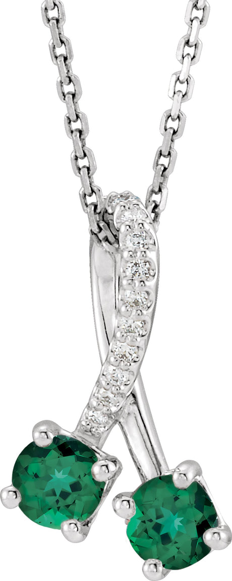 14K White Lab-Grown Emerald & .05 CTW Natural Diamond 16-18" Necklace