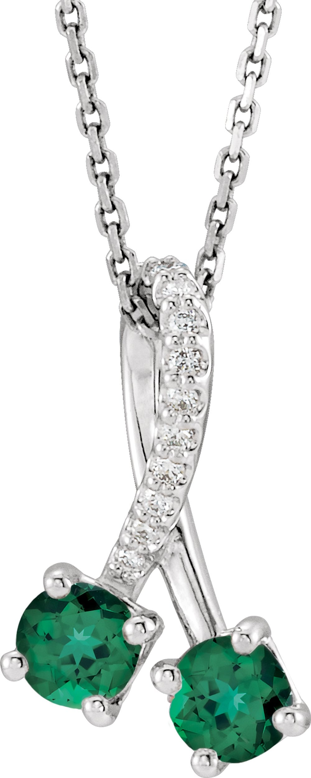 14K White Gold Lab-Grown Emerald & .05 CTW Natural Diamond 16-18" Necklace