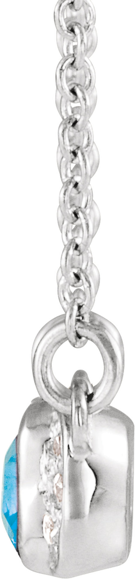 14K White Gold Natural Blue Zircon & .02 CTW Natural Diamond Bar 16" Necklace