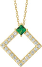 14K Yellow Natural Emerald & 3/8 CTW Natural Diamond 16-18" Necklace