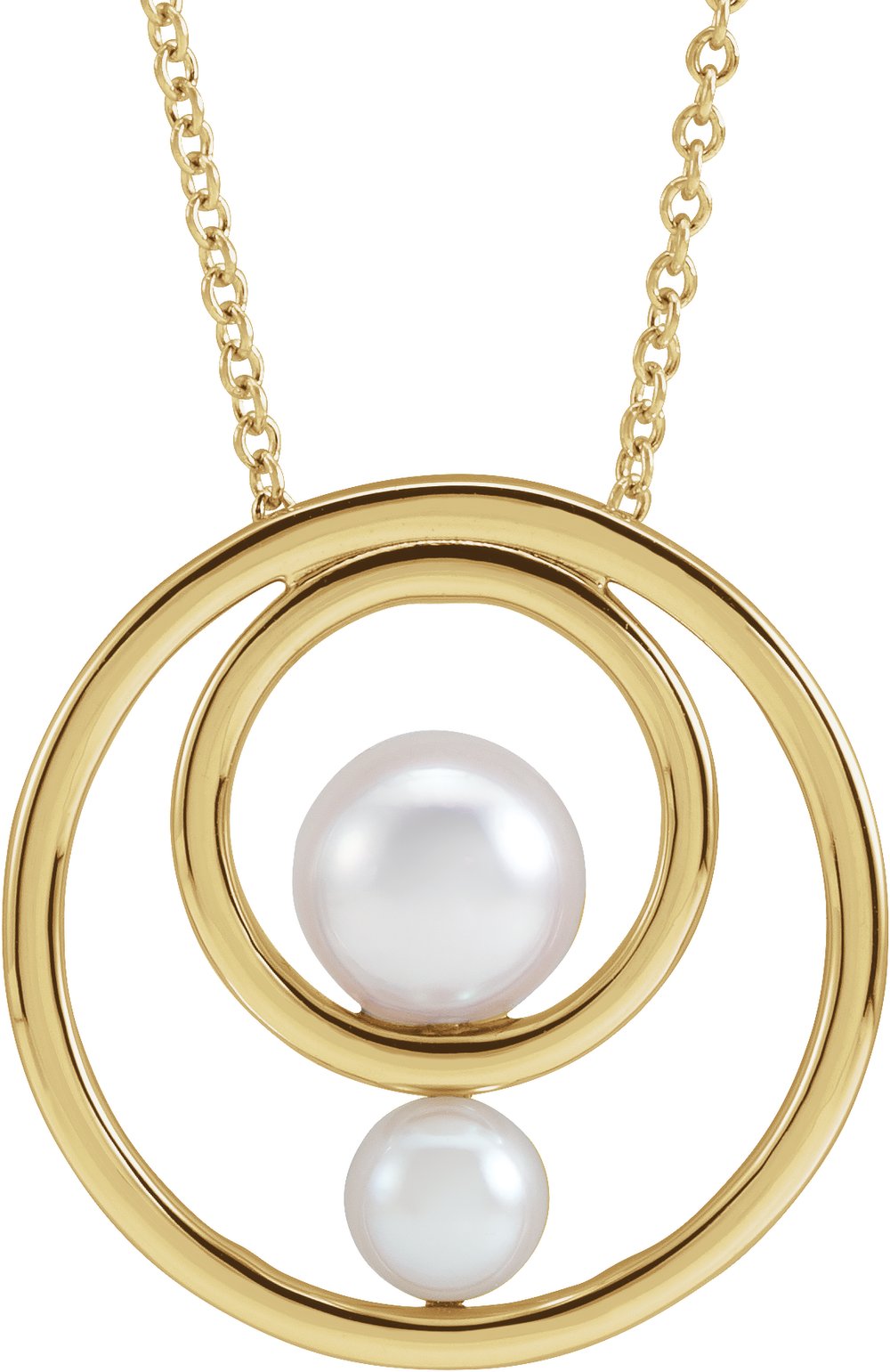 14K Yellow Cultured White Akoya Pearl Hold You Forever® 16-18" Necklace