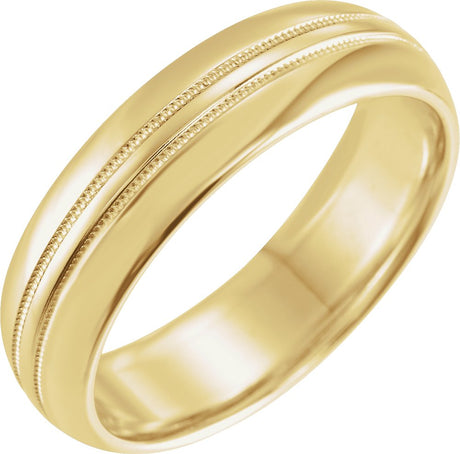 14K Yellow 6 mm Double Milgrain Comfort-Fit Half Round Band Size 9