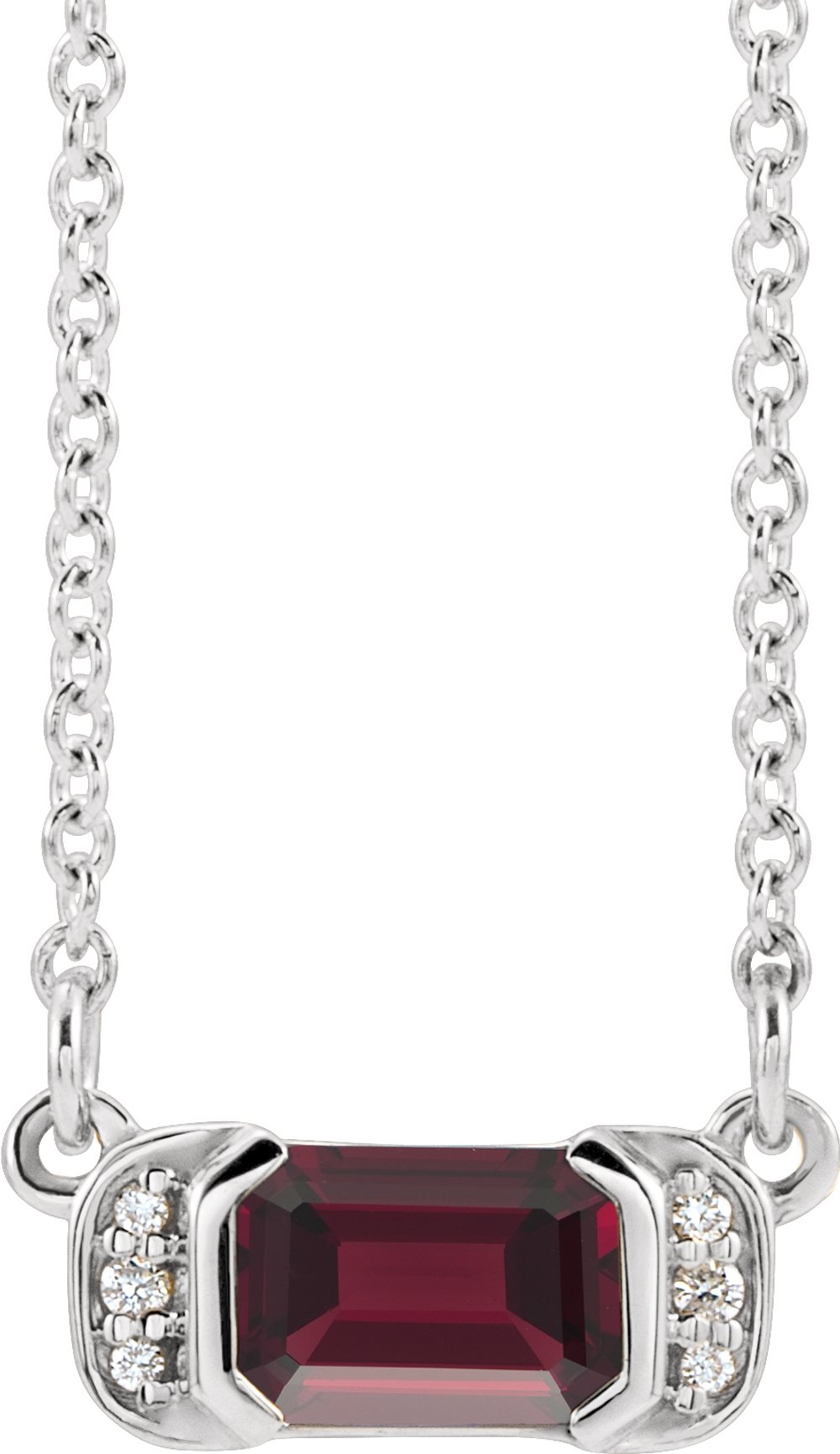 14K White Natural Mozambique Garnet & .02 CTW Natural Diamond Bar 16" Necklace