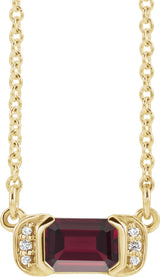14K Yellow Gold Natural Mozambique Garnet & .02 CTW Natural Diamond Bar 16" Necklace