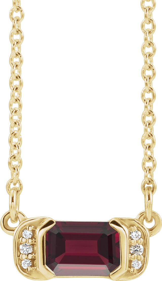 14K Yellow Gold Natural Mozambique Garnet & .02 CTW Natural Diamond Bar 16" Necklace