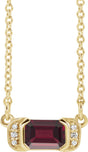 14K Yellow Gold Natural Mozambique Garnet & .02 CTW Natural Diamond Bar 16" Necklace