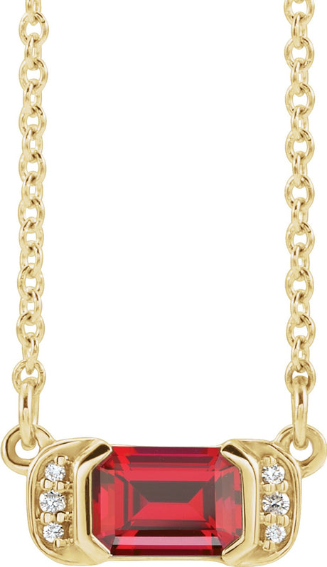 14K Yellow Lab-Grown Ruby & .02 CTW Natural Diamond Bar 16" Necklace