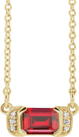 14K Yellow Gold Lab-Grown Ruby & .02 CTW Natural Diamond Bar 16" Necklace