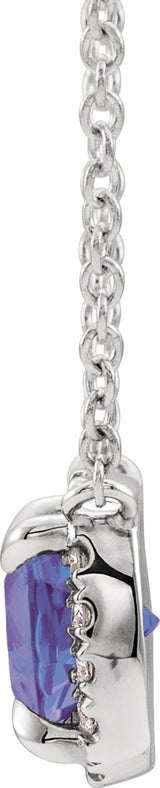 14K White Natural Tanzanite & .05 CTW Natural Diamond 16" Necklace