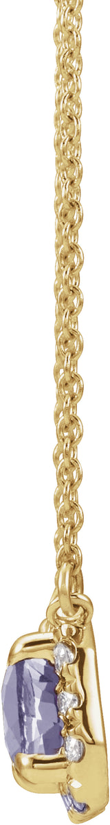 14K Yellow Gold 7x5 mm Natural Tanzanite & 1/5 CTW Natural Diamond Halo-Style 18" Necklace
